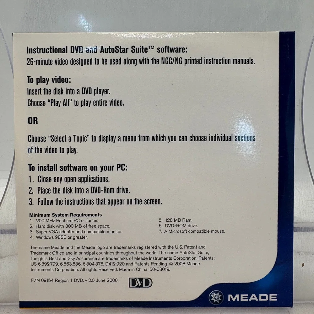 Meade NGC NG Series Instructional DVD & AutoStar Suite Astronomer Edition PC